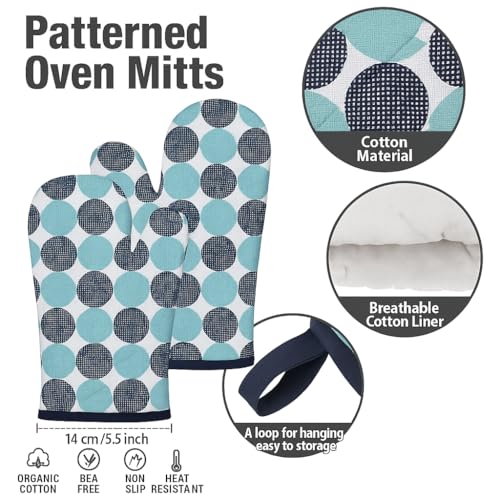 CRAZYWEAVES Oven Gloves Set of 2 | Heat Resistant Cotton Oven Mitts for Kitchen, Baking, Cooking & Grill | Thick Quilted Padding | Non-Slip Grip | Machine Washable Kitchen Mittens - Image 3
