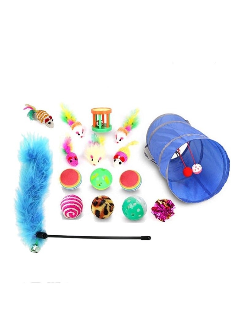 17 PiecesCat Toys Interactive Accessories - Cat Accessories For Indoor Cats, Kitten Toys, Cat Tunnel And Tent - Image 1