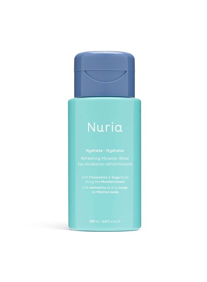 Nuria Hydrate Refreshing Micellar Water, No-Rinse Makeup Remover Water with Sage Leaf Oil, Chamomile, and Aloe Leaf Juice, 200mL/6.8 fl oz  - Image 1