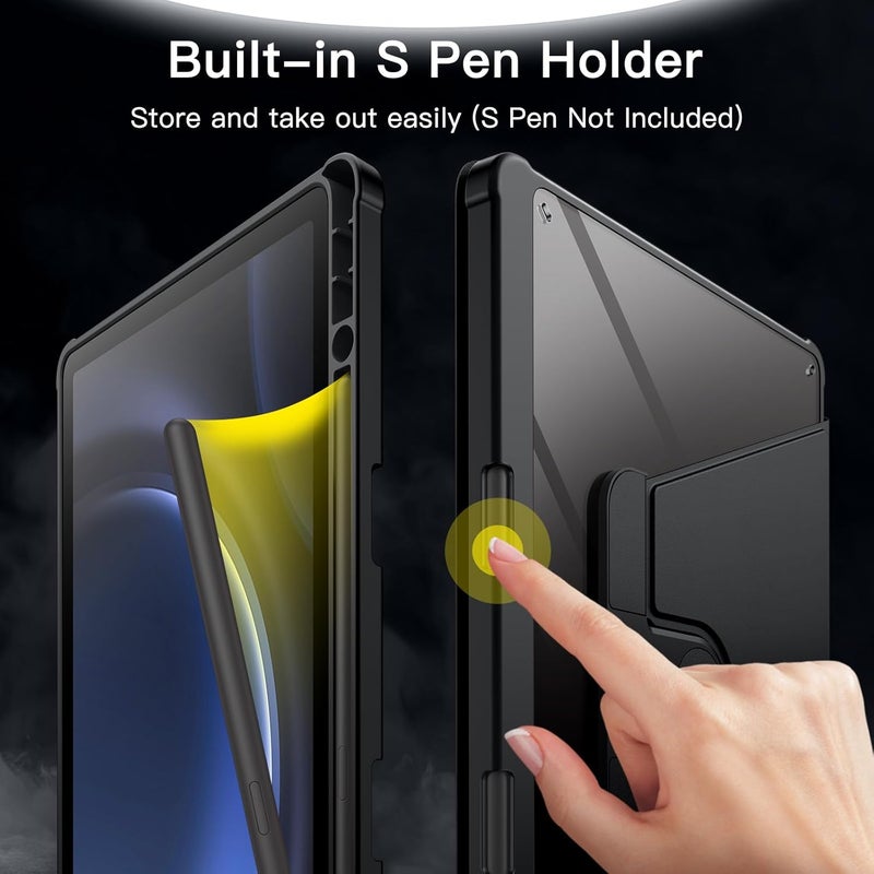Jetech Rotating Case For Samsung Galaxy Tab S10 Lite / S10 Fe / S9 Fe 10.9-Inch / S9 11-Inch With S Pen Holder, 360 Degree Rotation Protective Stand Cover Clear Back, Auto Wake/Sleep Black - Image 5