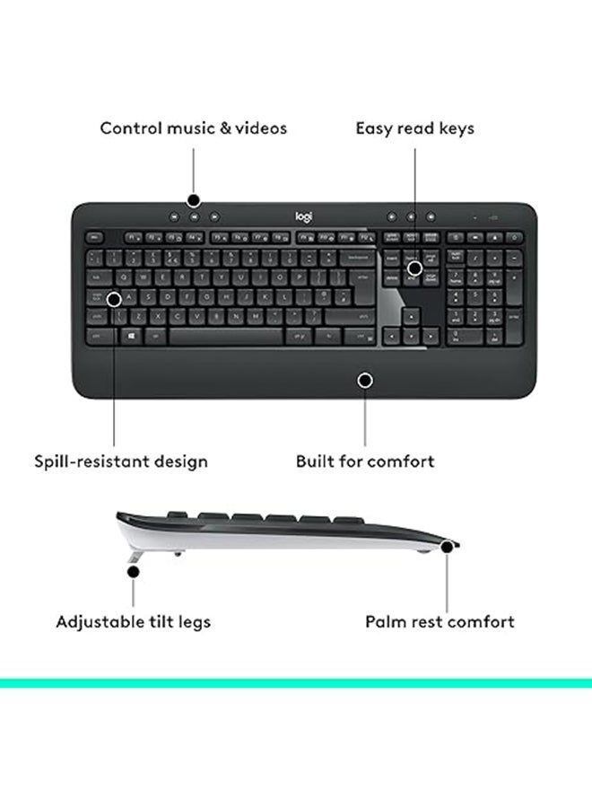 Logitech MK540 Advanced Wireless Keyboard and Mouse Combo for Windows, 2.4 GHz Unifying USB-Receiver, Multimedia Hotkeys, 3-Year Battery Life, for PC, Laptop, INTL Layout - Black Black - Image 2
