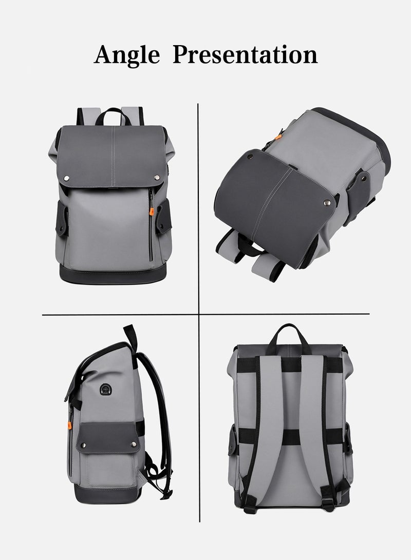Moovant Vintage Leather Backpack Fit 15.6 inch Laptop, Waterproof Large School Casual Bookbag, Work College Travel Smooth Zipper Backpack for Men Grey - Image 4