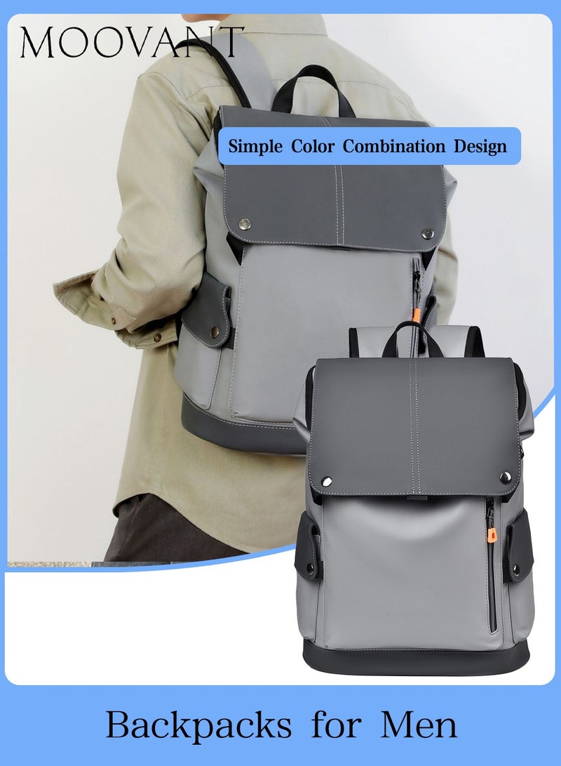 Moovant Vintage Leather Backpack Fit 15.6 inch Laptop, Waterproof Large School Casual Bookbag, Work College Travel Smooth Zipper Backpack for Men Grey - Image 1
