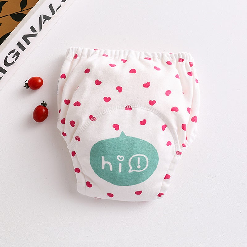 Korean 4-Layer Muslin Diaper Waterproof Reusable Cotton Training Pants for Newborn Pink Heart 