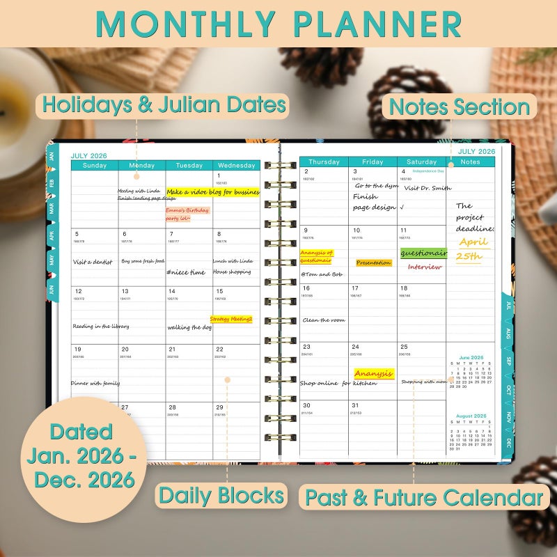 Ymumuda 2026 Planner, Daily Weekly Monthly Planner, 2026 Calendar Planner (Jan 2026 - Dec 2026), 8.4" x 6.3", Teacher School Student Work Agenda with Tabs, Ideal for School Office Supplies - Image 3