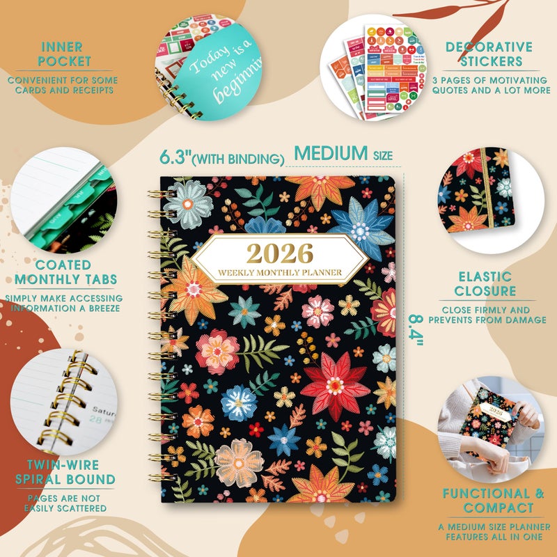 Ymumuda 2026 Planner, Daily Weekly Monthly Planner, 2026 Calendar Planner (Jan 2026 - Dec 2026), 8.4" x 6.3", Teacher School Student Work Agenda with Tabs, Ideal for School Office Supplies - Image 5