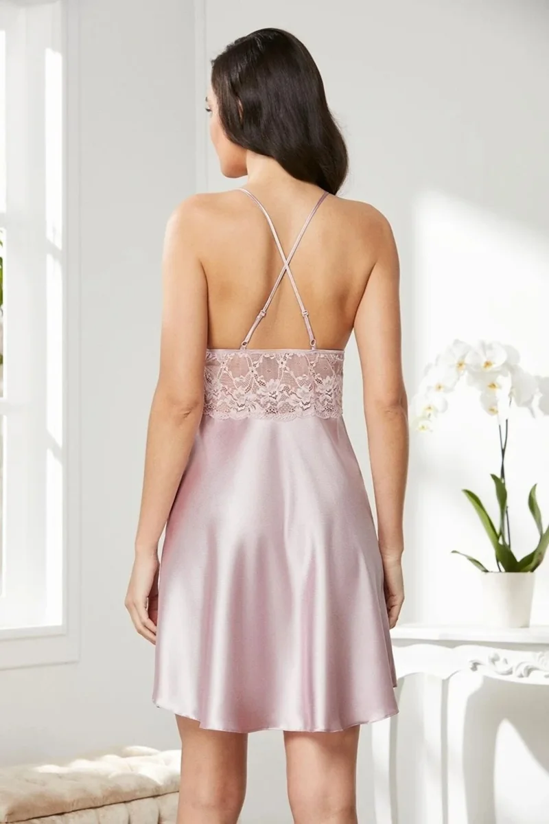 بيير كاردان 850 Women's Satin Lace Nightgown-Rose