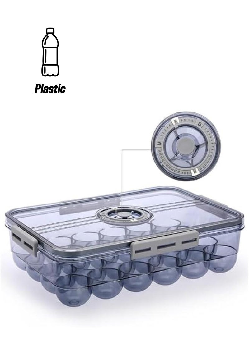 ميكسد حامل بيض بلاستيكي للثلاجة من بوكسونج، حاوية بيض للثلاجة، منظم البيض، صندوق تخزين بيض بلاستيكي مع تذكير للوقت وغطاء - صينية كرتون بيض قابلة لاعادة الاستخدام وقابلة للتكديس (تحمل 24 بيضة) - Image 1