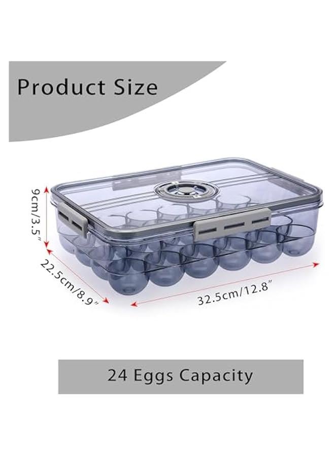 ميكسد حامل بيض بلاستيكي للثلاجة من بوكسونج، حاوية بيض للثلاجة، منظم البيض، صندوق تخزين بيض بلاستيكي مع تذكير للوقت وغطاء - صينية كرتون بيض قابلة لاعادة الاستخدام وقابلة للتكديس (تحمل 24 بيضة) - Image 4