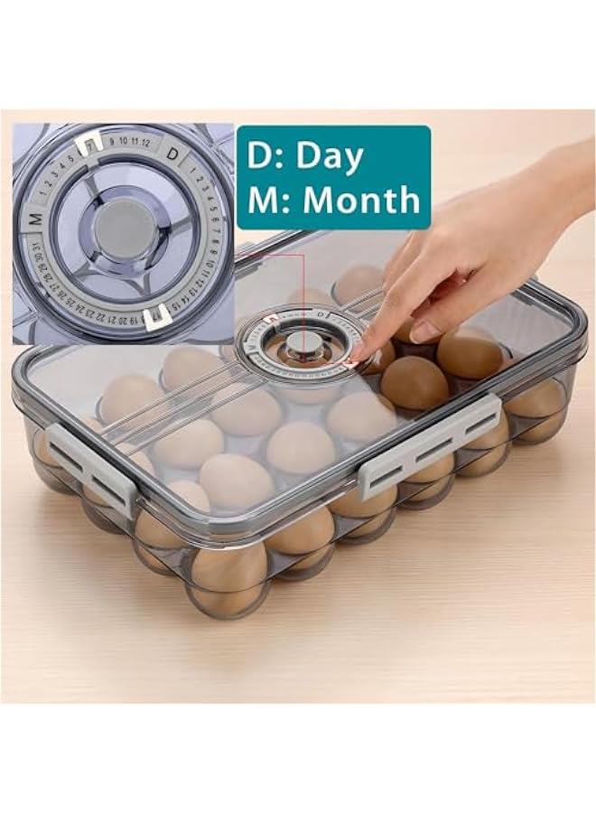 ميكسد حامل بيض بلاستيكي للثلاجة من بوكسونج، حاوية بيض للثلاجة، منظم البيض، صندوق تخزين بيض بلاستيكي مع تذكير للوقت وغطاء - صينية كرتون بيض قابلة لاعادة الاستخدام وقابلة للتكديس (تحمل 24 بيضة) - Image 3
