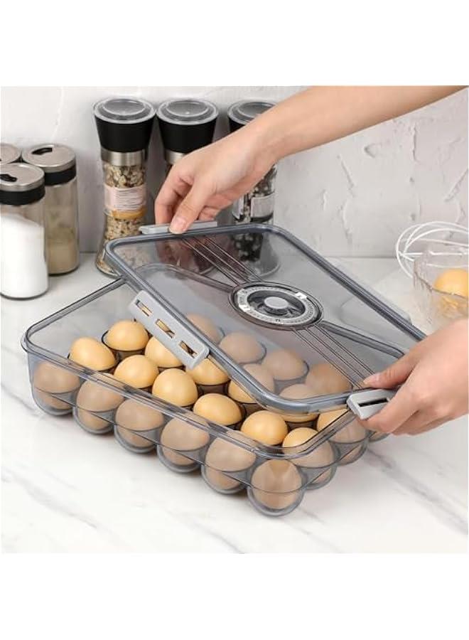 ميكسد حامل بيض بلاستيكي للثلاجة من بوكسونج، حاوية بيض للثلاجة، منظم البيض، صندوق تخزين بيض بلاستيكي مع تذكير للوقت وغطاء - صينية كرتون بيض قابلة لاعادة الاستخدام وقابلة للتكديس (تحمل 24 بيضة) - Image 5