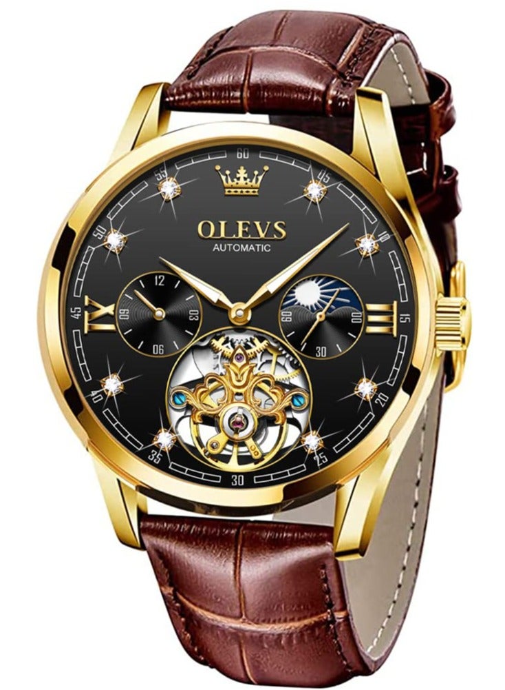 أوليفز ساعة OLEVS الرجالية الجلدية الأوتوماتيكية الفاخرة المقاومة للماء والمضيئة 3601 - Image 1