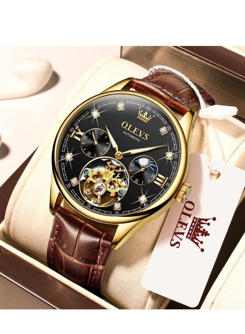 أوليفز ساعة OLEVS الرجالية الجلدية الأوتوماتيكية الفاخرة المقاومة للماء والمضيئة 3601 - Image 2