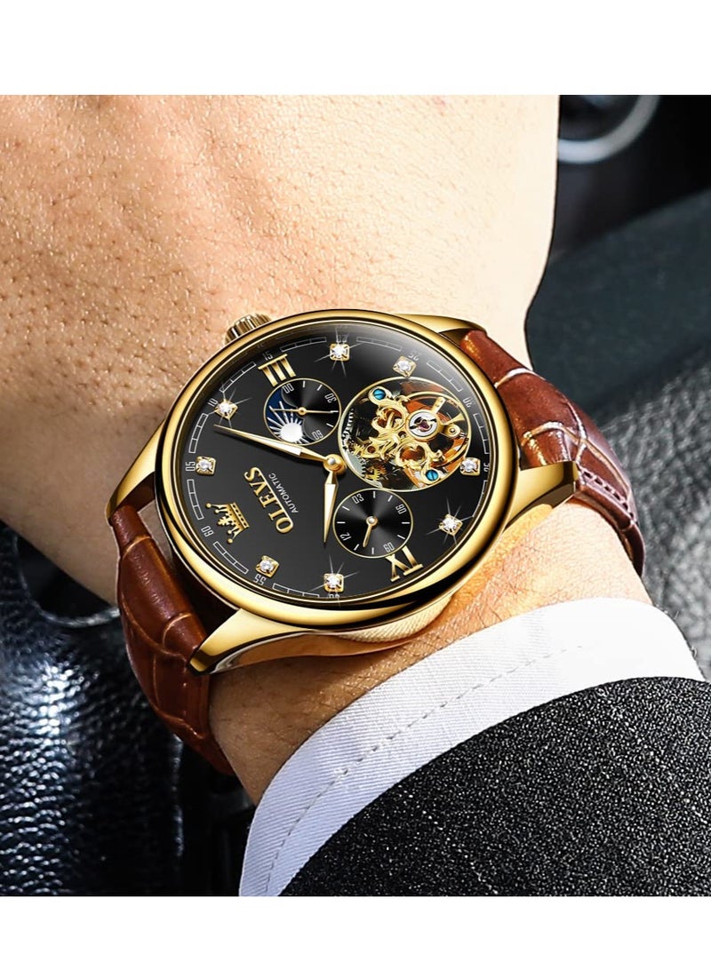 أوليفز ساعة OLEVS الرجالية الجلدية الأوتوماتيكية الفاخرة المقاومة للماء والمضيئة 3601 - Image 3