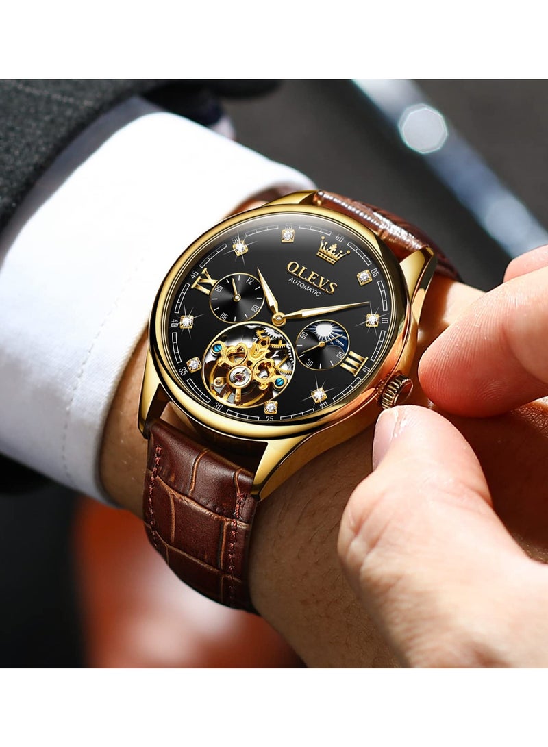 أوليفز ساعة OLEVS الرجالية الجلدية الأوتوماتيكية الفاخرة المقاومة للماء والمضيئة 3601 - Image 4