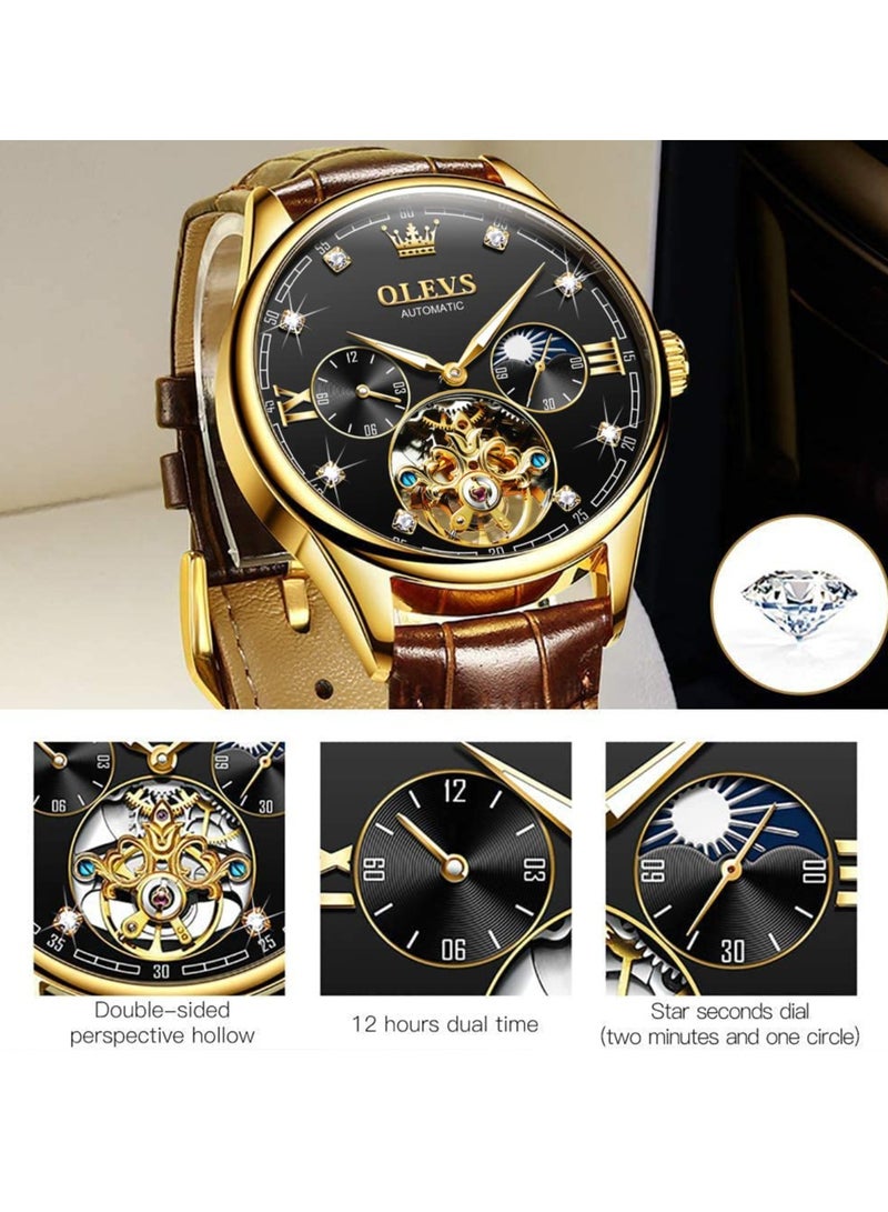 أوليفز ساعة OLEVS الرجالية الجلدية الأوتوماتيكية الفاخرة المقاومة للماء والمضيئة 3601 - Image 5