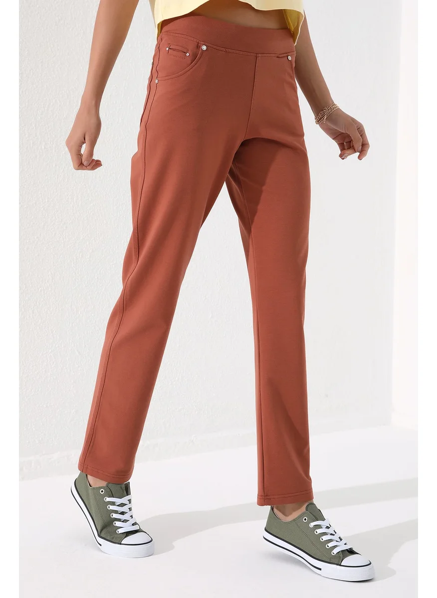 Tommy Life Cinnamon Women's Stone Detailed Pocket Slim Fit Classic Leg Sweatpants-94007
