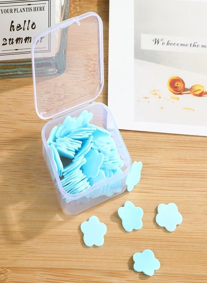 DPWOUM 100Pcs Blue Mini Portable Travel Soap Paper Sheets,Flower Shape Disposable Flakes, Cleaning Washing Hand Toiletry Sheets Foot and Hand Care Cleansers - Image 1