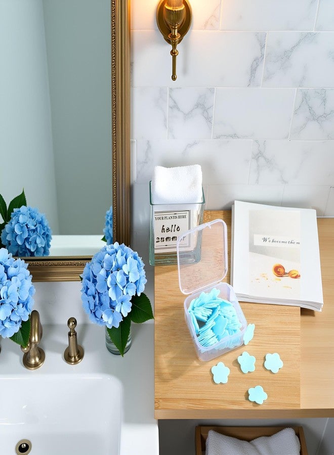 DPWOUM 100Pcs Blue Mini Portable Travel Soap Paper Sheets,Flower Shape Disposable Flakes, Cleaning Washing Hand Toiletry Sheets Foot and Hand Care Cleansers - Image 2