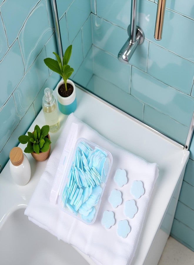 DPWOUM 100Pcs Blue Mini Portable Travel Soap Paper Sheets,Flower Shape Disposable Flakes, Cleaning Washing Hand Toiletry Sheets Foot and Hand Care Cleansers - Image 5