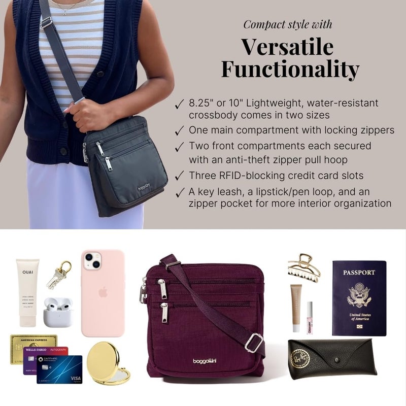 Baggallini Securtex Anti-Theft Crossbody 8.25" Small / 10" Large Travel Purse with RFID Card Slots & Cut-Resistant Strap - Image 4