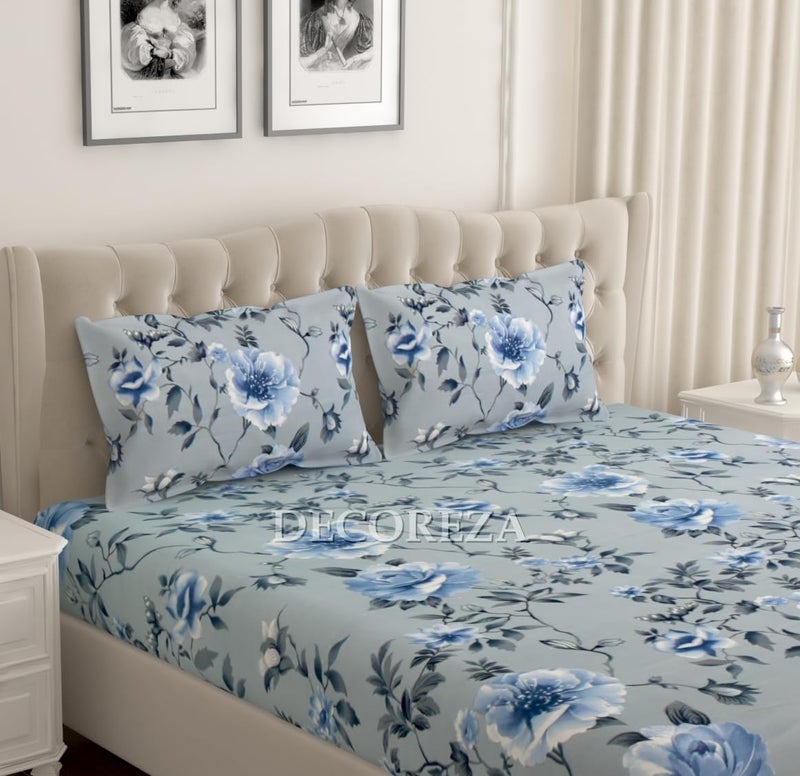 DECOREZA 280 TC Cotton Feel All Around Elastic Premium Fitted Bedsheets, Elastic Fitted Bedsheets Queen Size Bedsheet for Double Bed with 2 Pillow Covers, Size - 78 x 60 x 10 Inches, (Grey Frossy) - Image 3