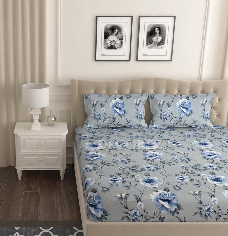 DECOREZA 280 TC Cotton Feel All Around Elastic Premium Fitted Bedsheets, Elastic Fitted Bedsheets Queen Size Bedsheet for Double Bed with 2 Pillow Covers, Size - 78 x 60 x 10 Inches, (Grey Frossy) - Image 2