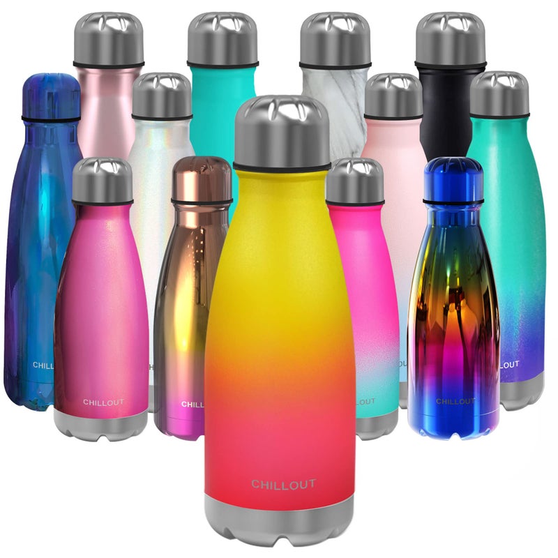 CHILLOUT LIFE زجاجة ماء من الفولاذ المقاوم للصدأ للأطفال من تشيل آوت لايف: 12 أونصة شكل زجاجة كولا مزدوجة الجدار معزولة للمشروبات الباردة والدافئة خالية من BPA زجاجة رياضية معدنية للأولاد والبنات والنساء - Image 1
