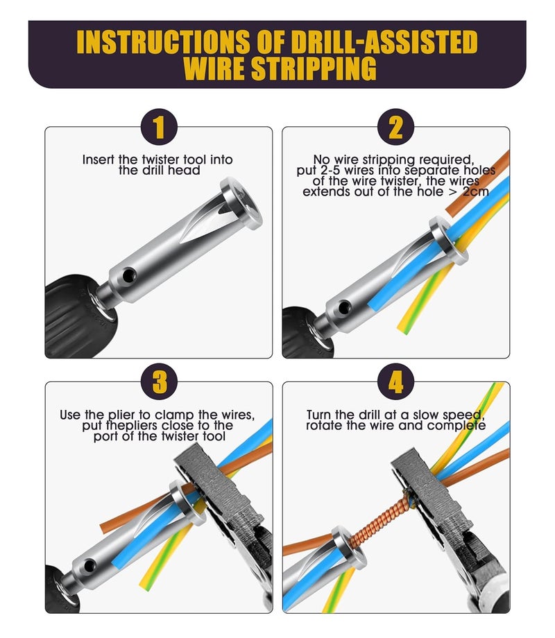 Neepanda Wire Twisting Tool Wire Stripper and Twister Quick Connector Twist Wire Tool for Power Drill Drivers Power Tool Accessories Simultaneously Stripping and Twist Wire Cable 4 Square - Image 3