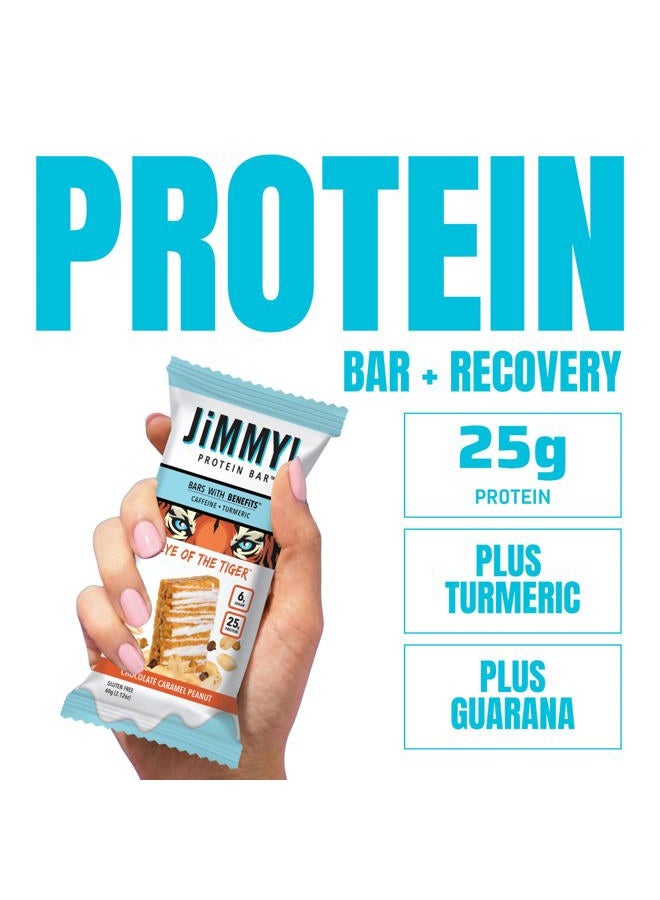 JIMMYBAR جي إم إم واي بار! - عين النمر بار الشوكولاتة الكراميل بالفول السوداني - 25 جرام بروتين بار - 6 جرام سكر منخفض - 12 قطعة - 60 جرام بار صحي - وجبة خفيفة وظيفية مع فول سوداني حقيقي وشوكولاتة مصبوبة باليد - Image 2