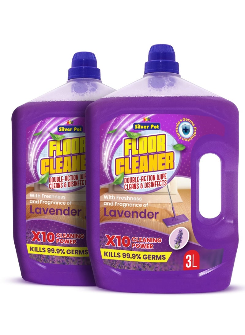 Silver Pot Lavender Floor Cleaner Liquid – Twin Pack (2x3L) Antibacterial Surface Cleaning Solution with Soothing Lavender Scent for Tiles, Marble, Wood, and Laminate Floors - Image 1