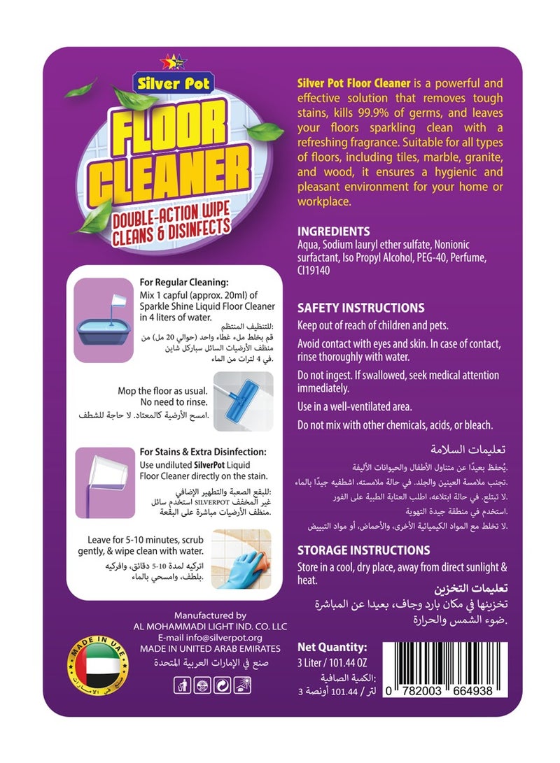Silver Pot Lavender Floor Cleaner Liquid – Twin Pack (2x3L) Antibacterial Surface Cleaning Solution with Soothing Lavender Scent for Tiles, Marble, Wood, and Laminate Floors - Image 2
