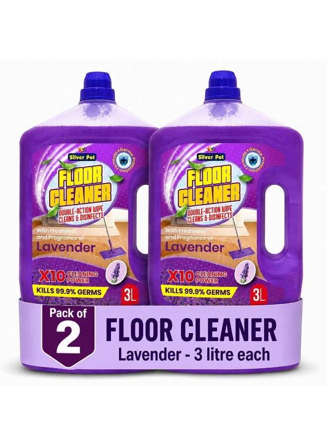 Silver Pot Lavender Floor Cleaner Liquid – Twin Pack (2x3L) Antibacterial Surface Cleaning Solution with Soothing Lavender Scent for Tiles, Marble, Wood, and Laminate Floors - Image 1