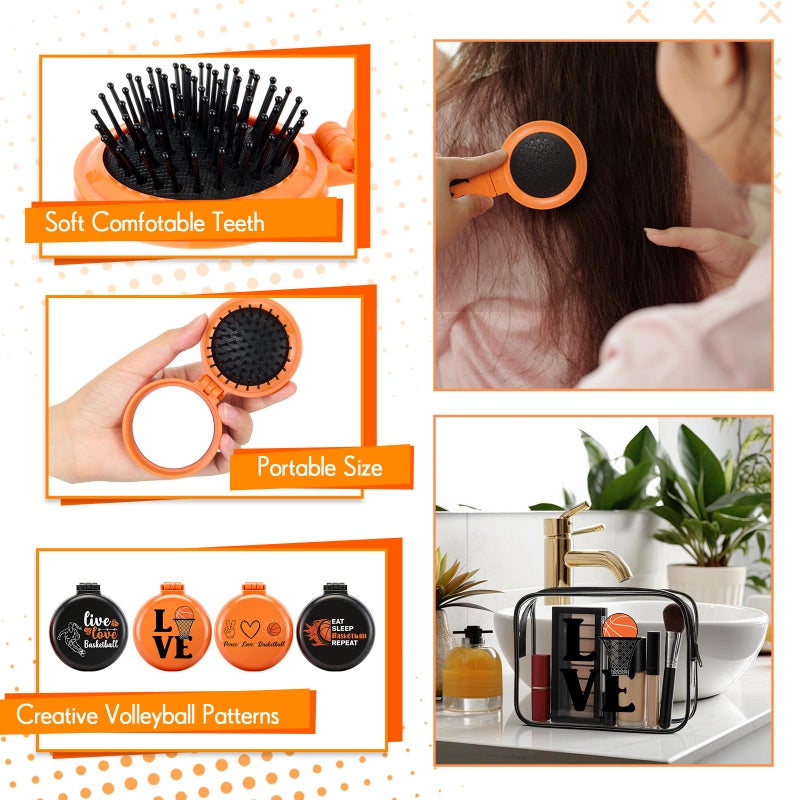 Meanplan 60 Pcs Basketball Party Favors Team Gifts for Players with 12 Set Bracelets Keychains Makeup Bag Mini Brush with Mirror Hair Scrunchies for Sport Party Supplies - Image 4