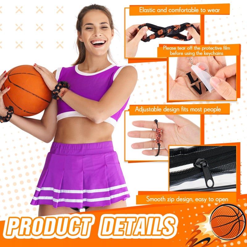 Meanplan 60 Pcs Basketball Party Favors Team Gifts for Players with 12 Set Bracelets Keychains Makeup Bag Mini Brush with Mirror Hair Scrunchies for Sport Party Supplies - Image 5