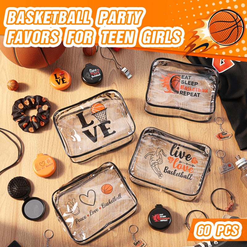 Meanplan 60 Pcs Basketball Party Favors Team Gifts for Players with 12 Set Bracelets Keychains Makeup Bag Mini Brush with Mirror Hair Scrunchies for Sport Party Supplies - Image 2