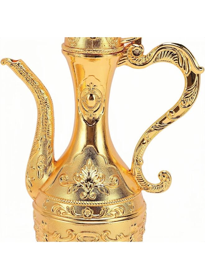 8 Pcs Vintage Turkish Coffee Pot Cups Set with Tray and 6 Cups Retro Coffee Pot Cups Set Exquisite Wine Pot Set Decorative Vintage Tea Service Set for Home Party Decor(Gold) - Image 3