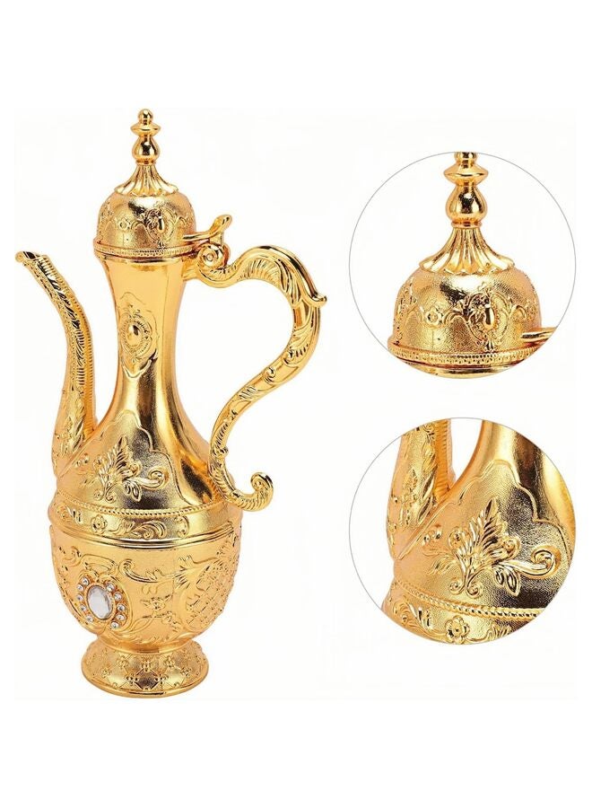 8 Pcs Vintage Turkish Coffee Pot Cups Set with Tray and 6 Cups Retro Coffee Pot Cups Set Exquisite Wine Pot Set Decorative Vintage Tea Service Set for Home Party Decor(Gold) - Image 2