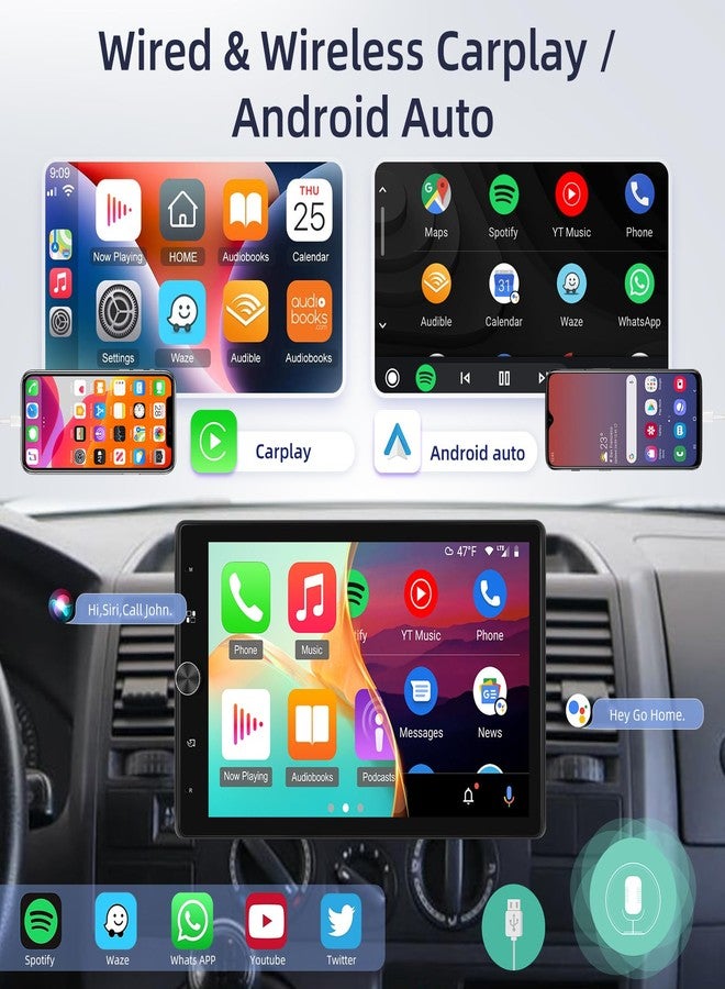 EKAT راديو سيارة EKAT أحادي DIN عمودي بشاشة لمس قابلة للدوران مقاس 10.4 بوصة مع نظام CarPlay اللاسلكي/Android Auto/معادل صوت/بلوتوث/عجلة قيادة/نظام ملاحة GPS/راديو FM + كاميرا خلفية - Image 2