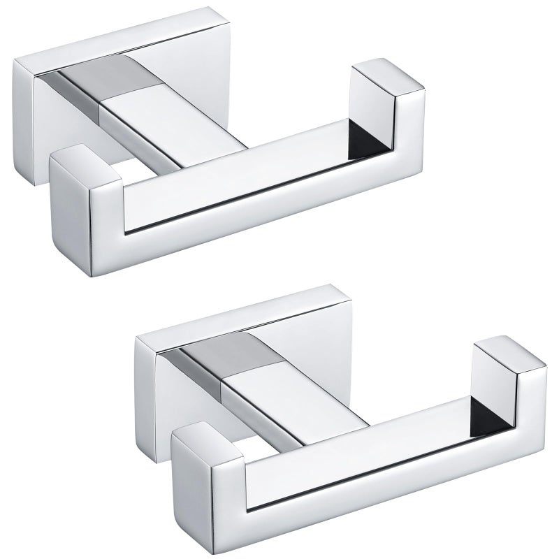 Angle Simple Double Towel Hooks SUS 304 Stainless Steel Robe Coat Wall Hooks for Bathroom Polished Chrome 2 Pack - Image 2