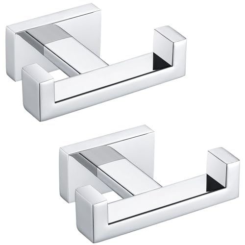 Angle Simple Double Towel Hooks SUS 304 Stainless Steel Robe Coat Wall Hooks for Bathroom Polished Chrome 2 Pack - Image 1