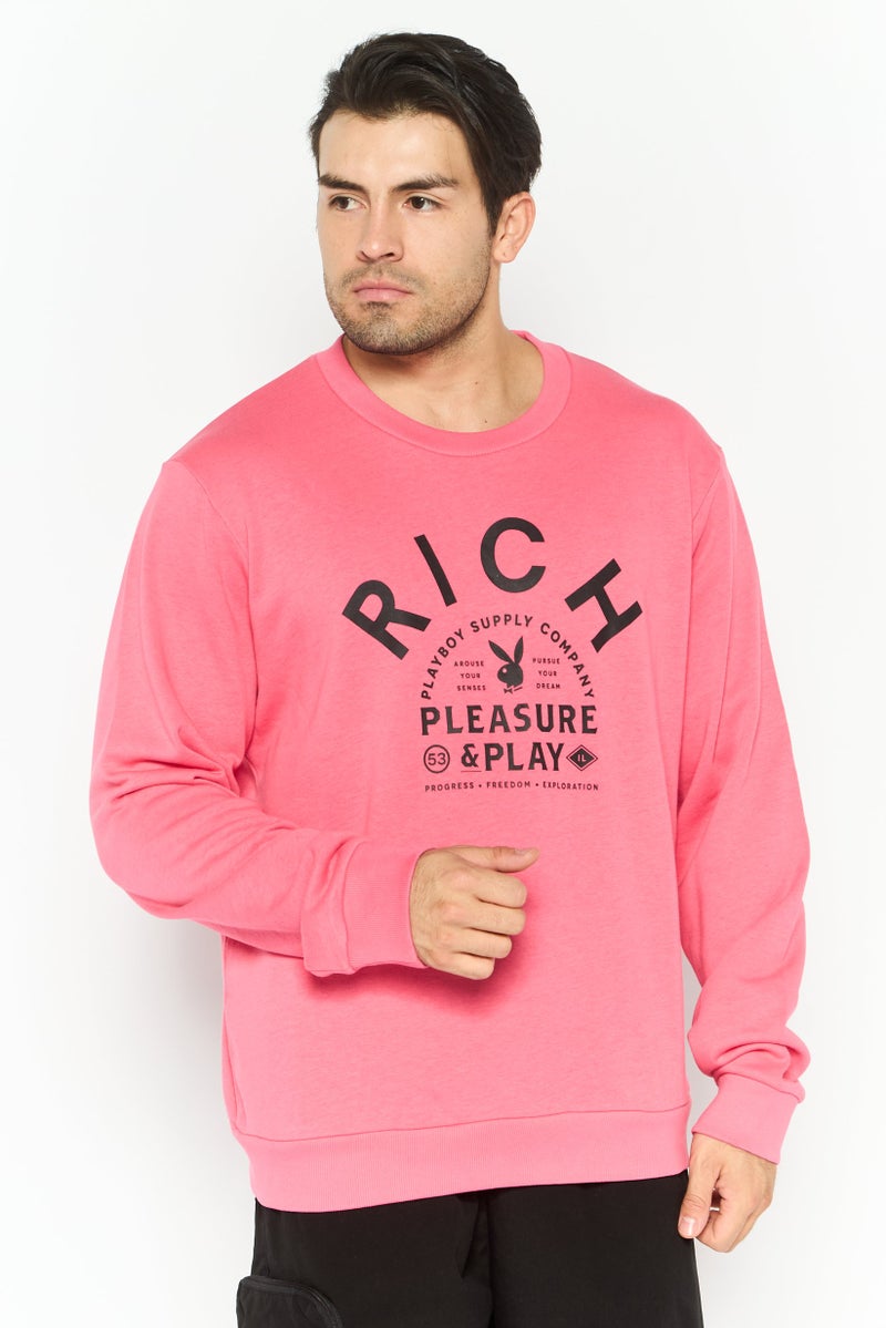 JOHN RICHMOND Men Crew Neck Graphic Print Long Sleeves Sweatshirt, Pink - Image 1