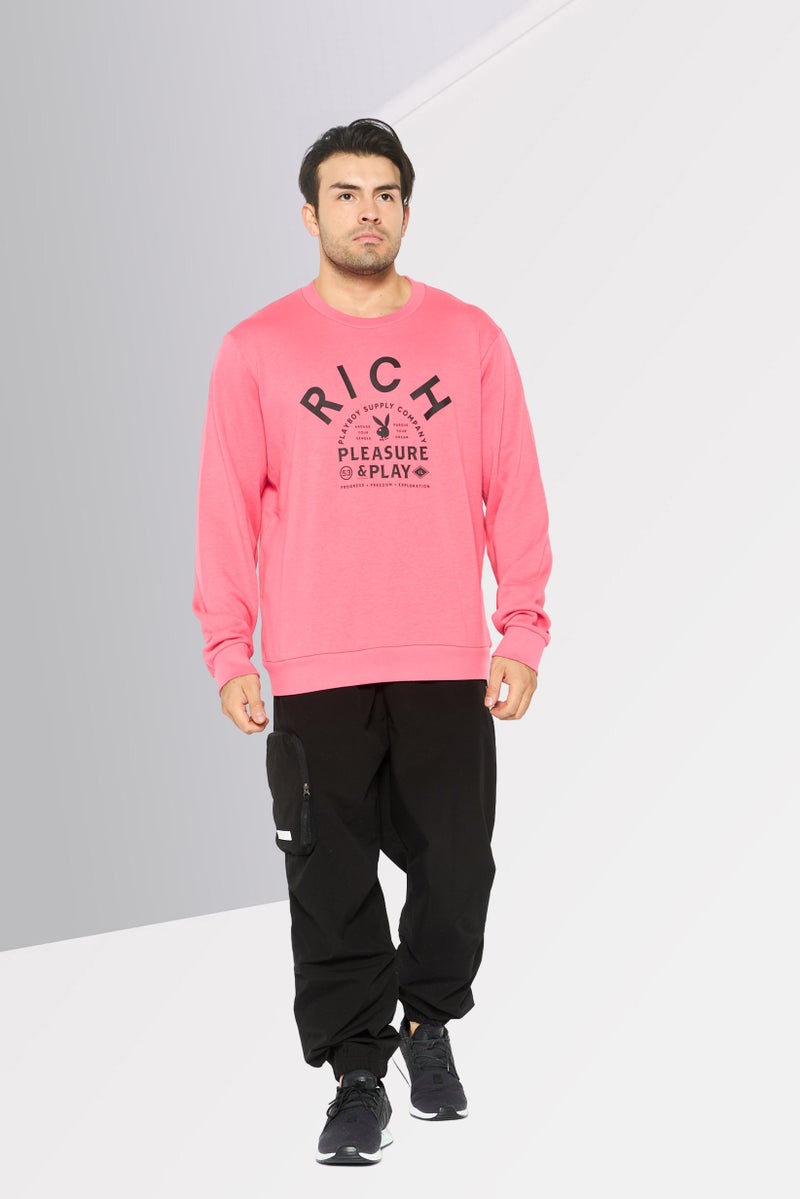 JOHN RICHMOND Men Crew Neck Graphic Print Long Sleeves Sweatshirt, Pink - Image 3