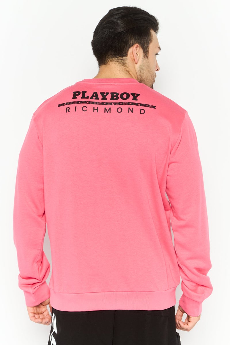 JOHN RICHMOND Men Crew Neck Graphic Print Long Sleeves Sweatshirt, Pink - Image 4
