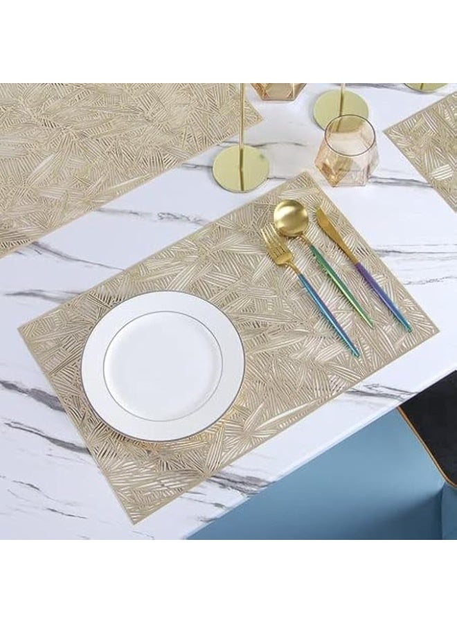 Rectangle Placemats Set of 6pcs, Leaf Place Mats for Dining Table Hollowed-Out Pressed Vinyl Table Mats for Holiday Party Wedding Accent Centerpiece Dinner Table Decoration - Image 1