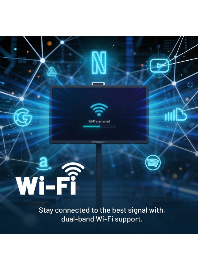 Powerology 32” Portable Smart Touch Screen Monitor 60Hz HD 1080p, Touch Control, HDMI & USB-C Horizontal & Vertical, Remote Control Included, Tilt Adjustment for Home Theater/Office/Outdoor, Arabic & Google Play - Image 5