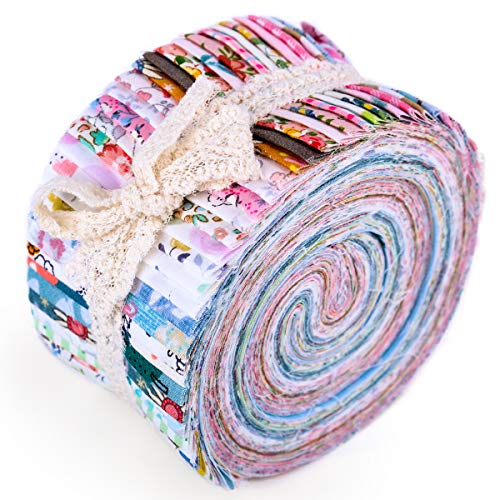ZMAAGG 40 PCS Jelly Roll Fabric, Floral Fabric Squares Patchwork Sewing Roll Soft Cotton Fabrics for Quilting Crafting Fabrics Strips Bundle for DIY Craft Decoration, Cushions, Tablecloths Making - Image 1