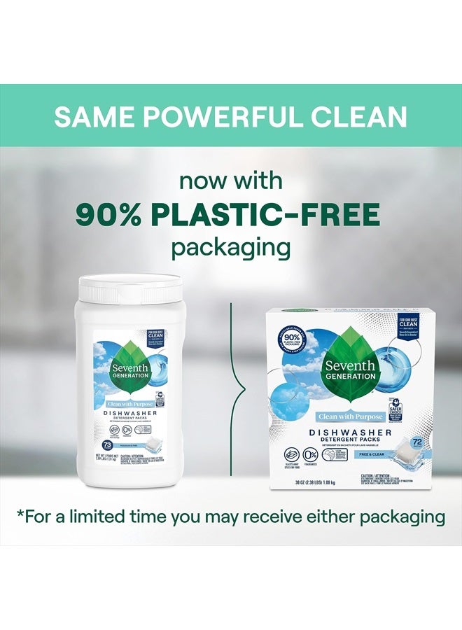 Seventh Generation Dishwasher Detergent Packs for sparkling dishes Free & Clear Dishwasher Tabs, 72 Count (Pack of 1)  - Image 2