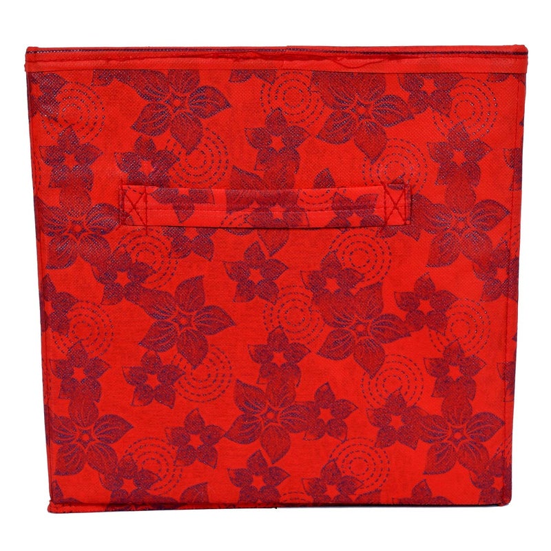 Kuber Industries Metallic Flower Printed Multipurposes Storage Box/Organizer With Handles (Red) -HS43KUBMART26261 - Image 4