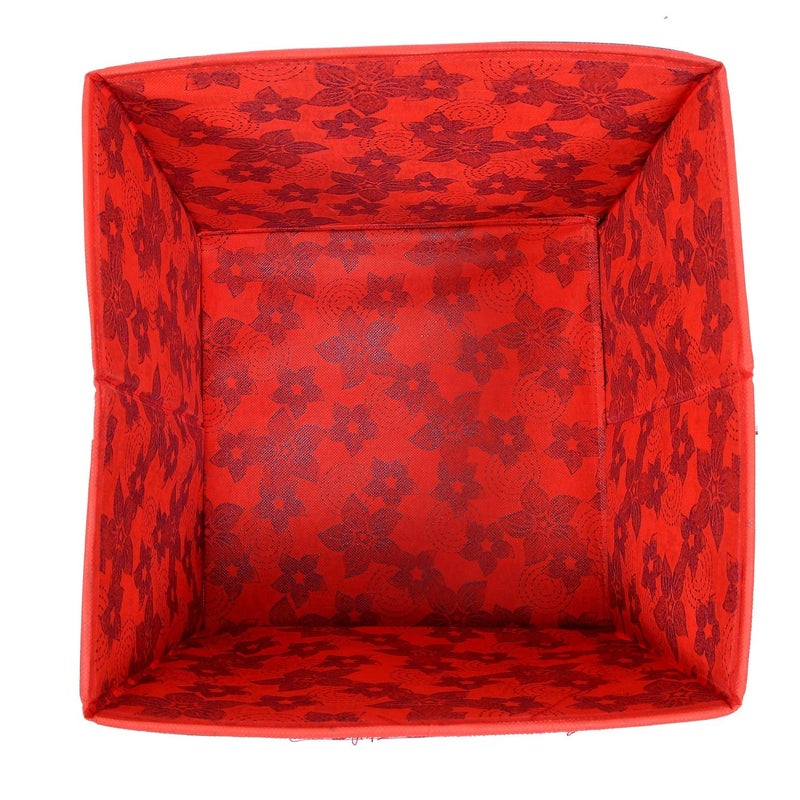 Kuber Industries Metallic Flower Printed Multipurposes Storage Box/Organizer With Handles (Red) -HS43KUBMART26261 - Image 3